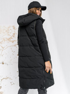 Femme Gilet matelassé long réversible avec capuche Noir Bolf B8022A1