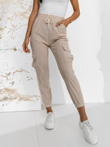 Femme Pantalon de jogging cargo en rayures Beige Bolf W7860