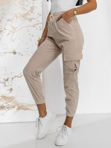 Femme Pantalon de jogging cargo en rayures Beige Bolf W7860