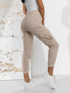 Femme Pantalon de jogging cargo en rayures Beige Bolf W7860