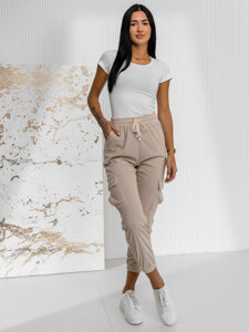 Femme Pantalon de jogging cargo en rayures Beige Bolf W7860