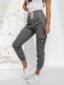 Femme Pantalon de jogging cargo en rayures Gris Bolf W7860