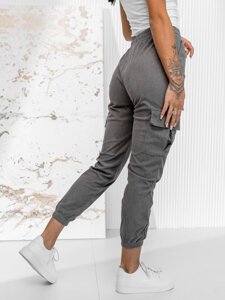 Femme Pantalon de jogging cargo en rayures Gris Bolf W7860