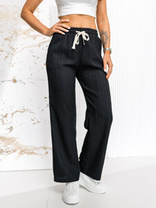 Femme Pantalon wide leg Noir Bolf W7960