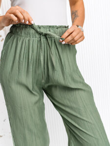 Femme Pantalon wide leg Vert Bolf W7970