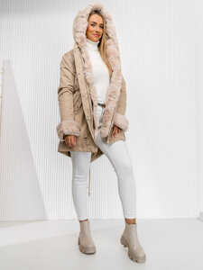 Femme Parka d'hiver à capuche Beige Bolf 5M763