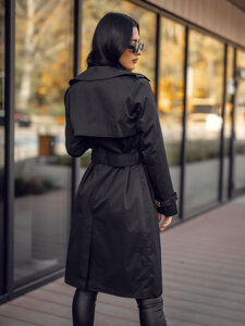 Femme Trench-Coat Long Noir Bolf 11Z8193