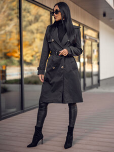 Femme Trench-Coat Long Noir Bolf 11Z8193