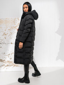 Femme Veste d'hiver longue à capuche Noir Bolf 5M3233