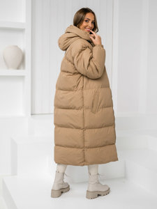 Femme Veste d'hiver matelassée longue à capuche Camel Bolf 5M3163