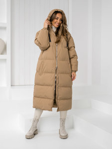 Femme Veste d'hiver matelassée longue à capuche Camel Bolf 5M3163