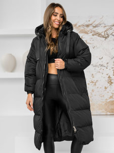 Femme Veste d'hiver matelassée longue à capuche Noir Bolf 5M3163