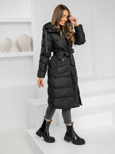 Femme Veste d'hiver matelassée longue à capuche Noir Bolf 5M3178