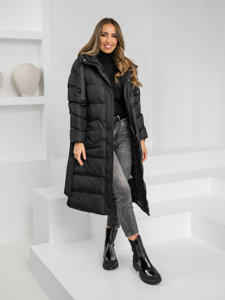 Femme Veste d'hiver matelassée longue à capuche Noir Bolf 5M3178