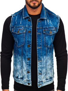 Gilet en jean pour homme bleu foncé Bolf G112