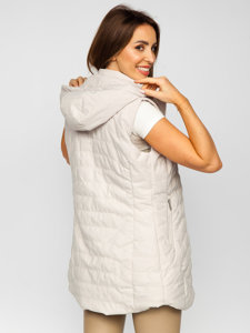 Gilet long matelassé à capuche pour femme beige Bolf 7633