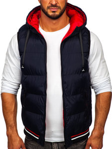 Gilet réversible à capuche épais matelassé pour homme bleu foncé-rouge Bolf 7127