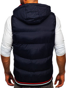 Gilet réversible à capuche épais matelassé pour homme bleu foncé-rouge Bolf 7127