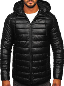 Homme Blouson d'hiver en cuir matelassée Noir Bolf 11Z8088