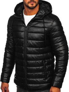 Homme Blouson d'hiver en cuir matelassée Noir Bolf 11Z8088