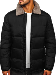 Homme Blouson d'hiver matelassé Noir avec de la fourrure Bolf 31M5010