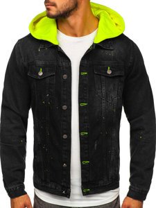 Homme Blouson en jean à capuche Noir Bolf 1-2