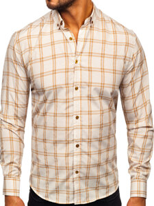 Homme Chemise à carreaux à manche longue Beige Bolf 22749