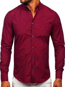 Homme Chemise à carreaux à manche longue Bordeaux Bolf 22745