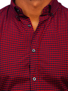 Homme Chemise à carreaux à manche longue Bordeaux Bolf 22745