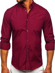 Homme Chemise à carreaux à manche longue Bordeaux Bolf 22745