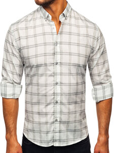 Homme Chemise à carreaux à manche longue Gris Bolf 22749