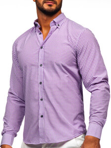 Homme Chemise à carreaux à manches longues Violet Bolf 22745