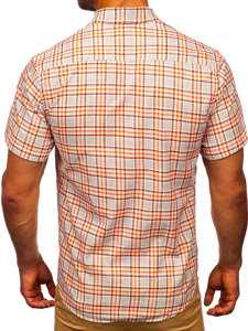 Homme Chemise à carreaux avec les manches courtes Orange Bolf 201501