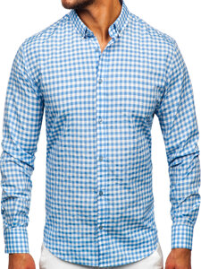 Homme Chemise à carreaux vichy à manche longue Bleu Bolf 22747