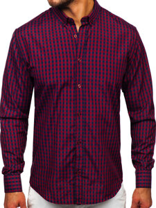 Homme Chemise à carreaux vichy à manche longue Bordeaux Bolf 22747