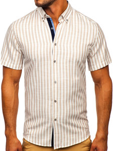 Homme Chemise à rayures avec les manches courtes Beige Bolf 21500