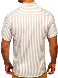 Homme Chemise à rayures avec les manches courtes Beige Bolf 21500