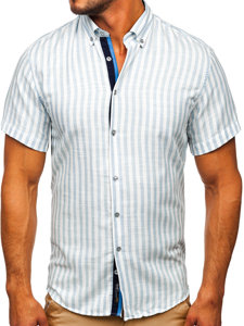 Homme Chemise à rayures avec les manches courtes Bleu ciel Bolf 21500