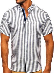 Homme Chemise à rayures avec les manches courtes Bleu foncé Bolf 21500