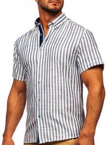 Homme Chemise à rayures avec les manches courtes Bleu foncé Bolf 21500