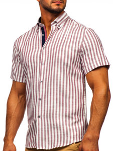 Homme Chemise à rayures avec les manches courtes Bordeaux Bolf 21500