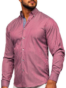 Homme Chemise à rayures avec les manches longues Bordeaux Bolf 22730