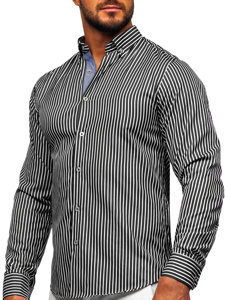 Homme Chemise à rayures avec les manches longues Noir Bolf 22730