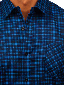 Homme Chemise de flanelle à manches longues à carreaux Bleu foncé-Bleu Bolf F5