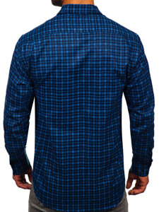 Homme Chemise de flanelle à manches longues à carreaux Bleu foncé-Bleu Bolf F5