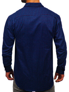 Homme Chemise de flanelle à manches longues à carreaux Bleu foncé Bolf F5