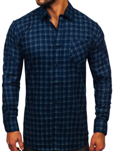 Homme Chemise de flanelle à manches longues à carreaux Bleu foncé Bolf F6