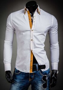 Homme Chemise élégante à manche longue Blanc Bolf 3703A