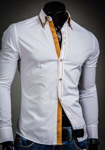 Homme Chemise élégante à manche longue Blanc Bolf 3703A