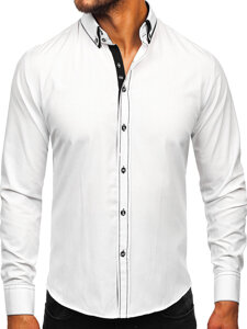 Homme Chemise élégante à manche longue Blanc-Noir Bolf 3703